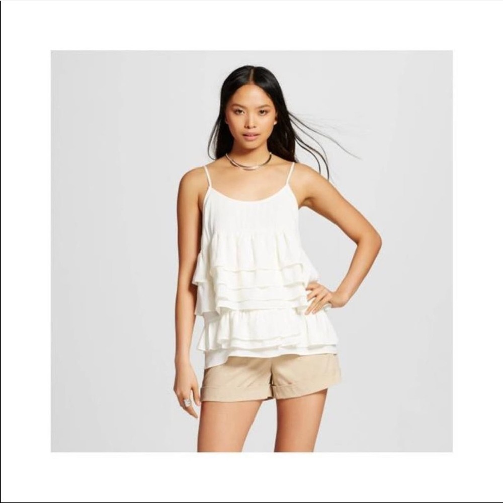 Who What Wear Tiered Ruffle Tank Top Cream Size XS